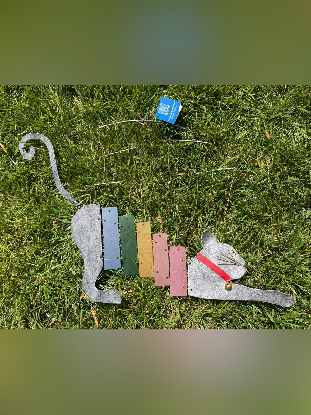 Happy Pride Rainbow Cat Wind Chime Hand Cut Glass Metal BlueHandWorks Decor